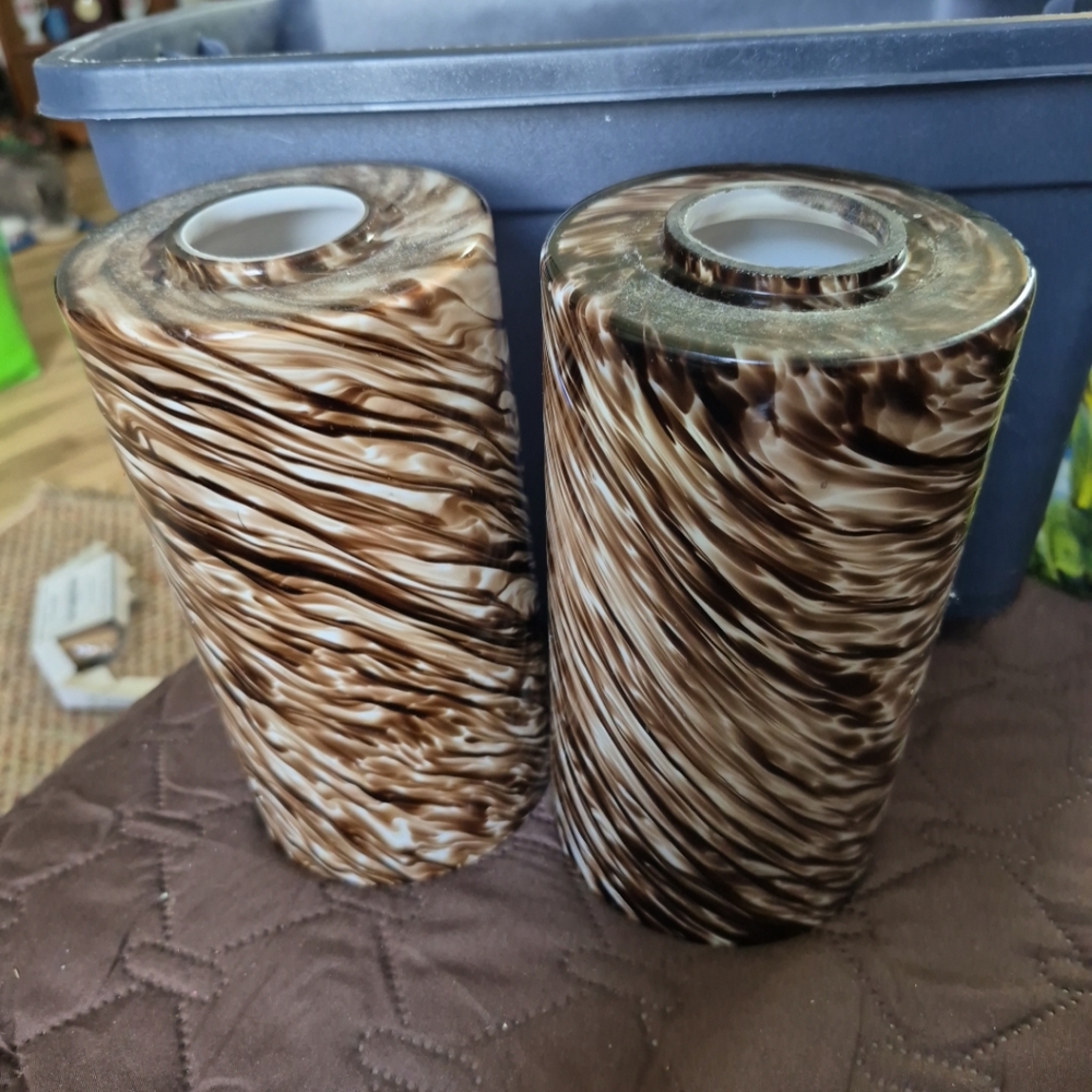 2 Patriot Pendant Light Shades, Brown swirl 2.5" Filter Glass 7.5"